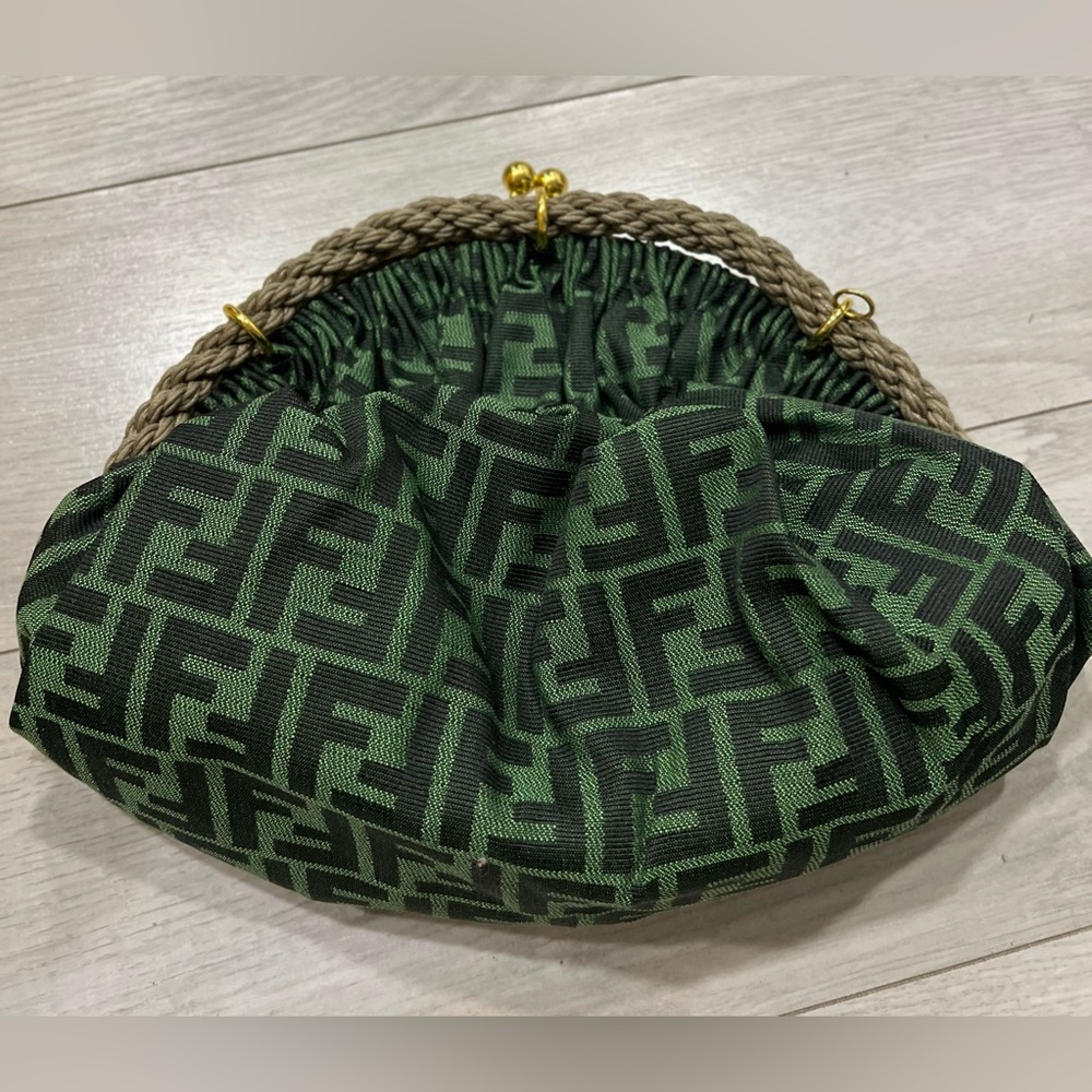 Fendi Green and Black Patterned Clutch